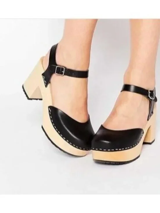 Hasbeen Women's Black Wooden Swedish Krillan Heels Size 41 (10.5) 1865 - Picture 4 of 16